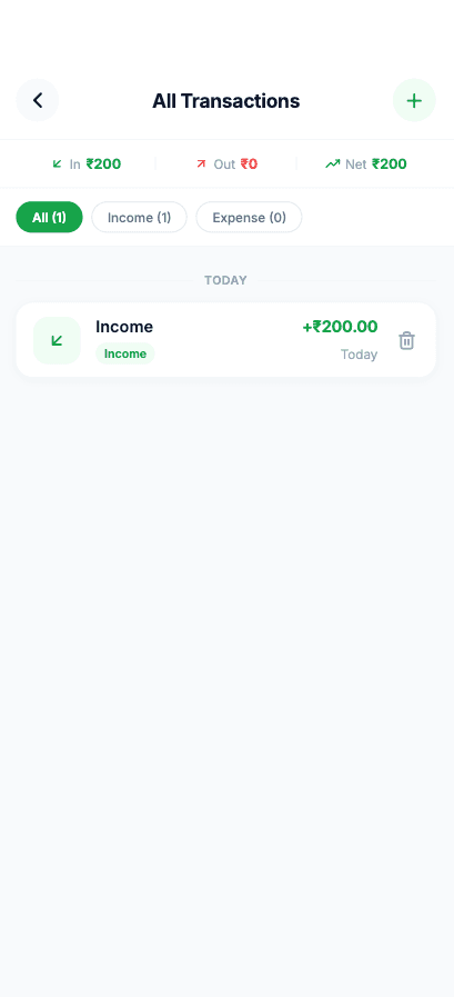 PayRecord transaction list with income and expenses